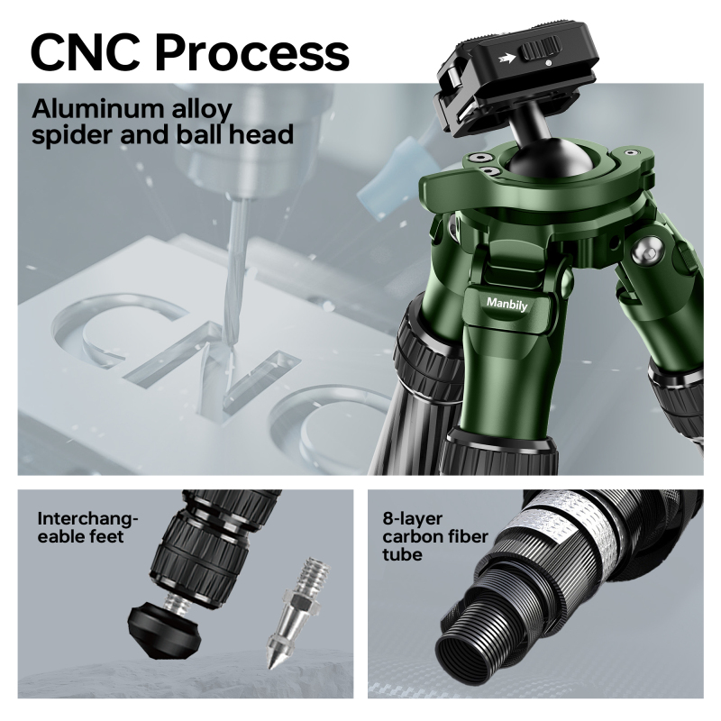Manbily QM-2832 Shooting Green Tripod for Hunting Shooting Carbon Fiber High Tripod
