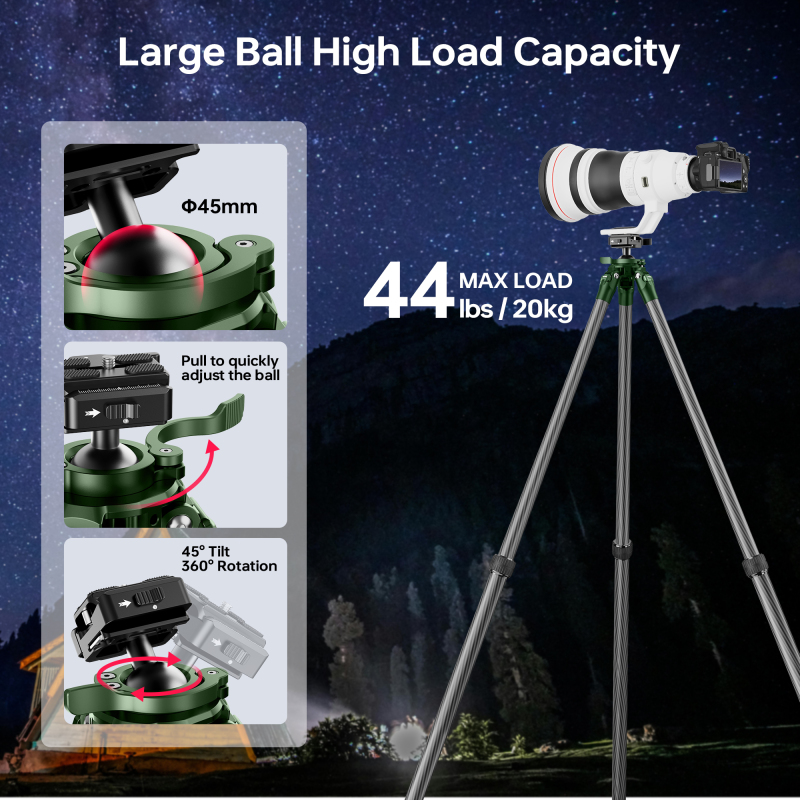 Manbily QM-2832 Shooting Green Tripod for Hunting Shooting Carbon Fiber High Tripod