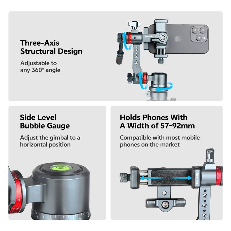 Manbily YJ-002 Three-Axis level bubble gauge clamp for phone photograhic