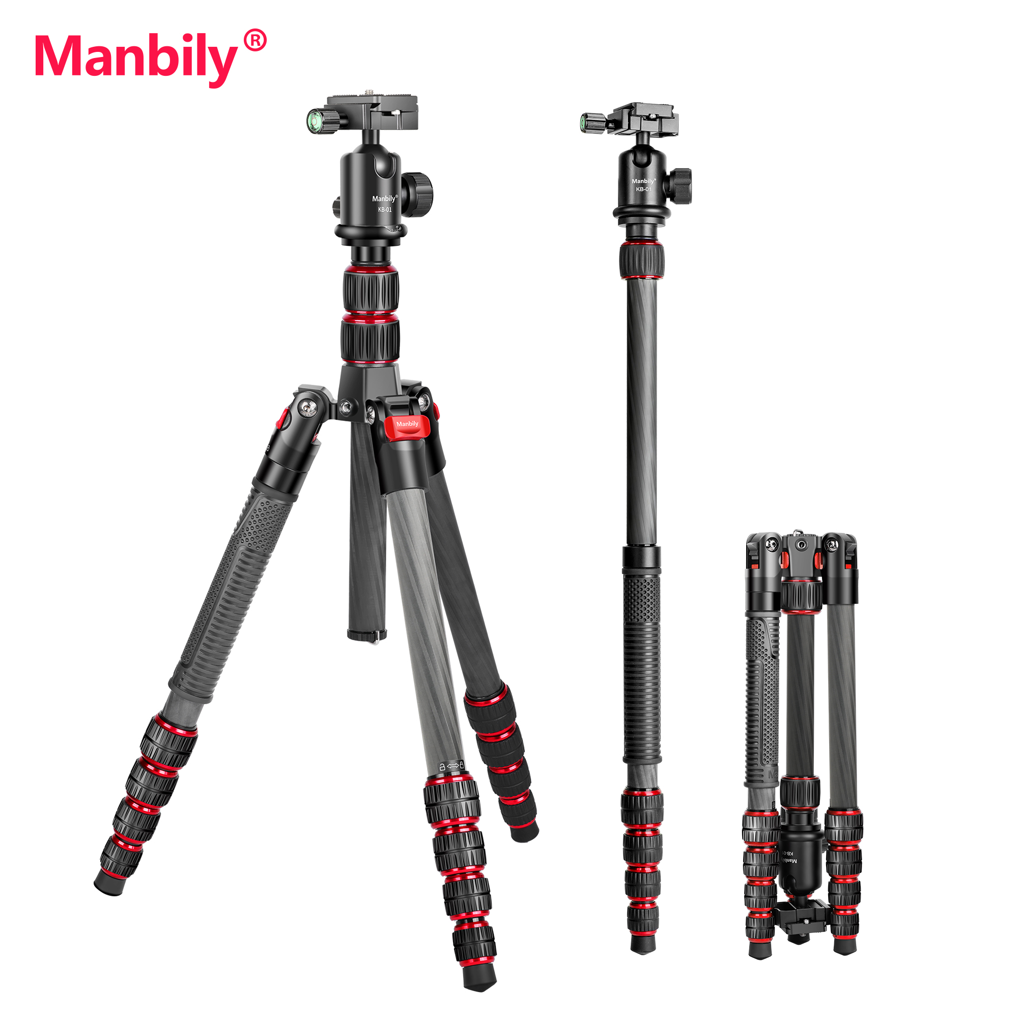 Manbily MC-255 PhotographyTripod for Camera Photography Tripod Carbon Fiber High Tripod
