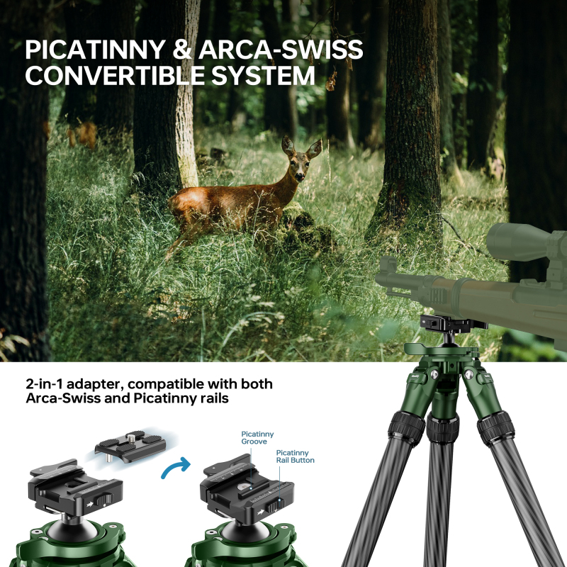 Manbily QM-2832 Shooting Green Tripod for Hunting Shooting Carbon Fiber High Tripod