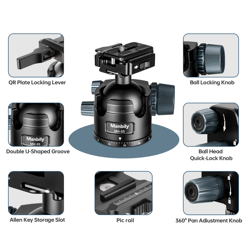 Manbily MH-55 Shooting Ballhead for Hunting Shooting Wildlife