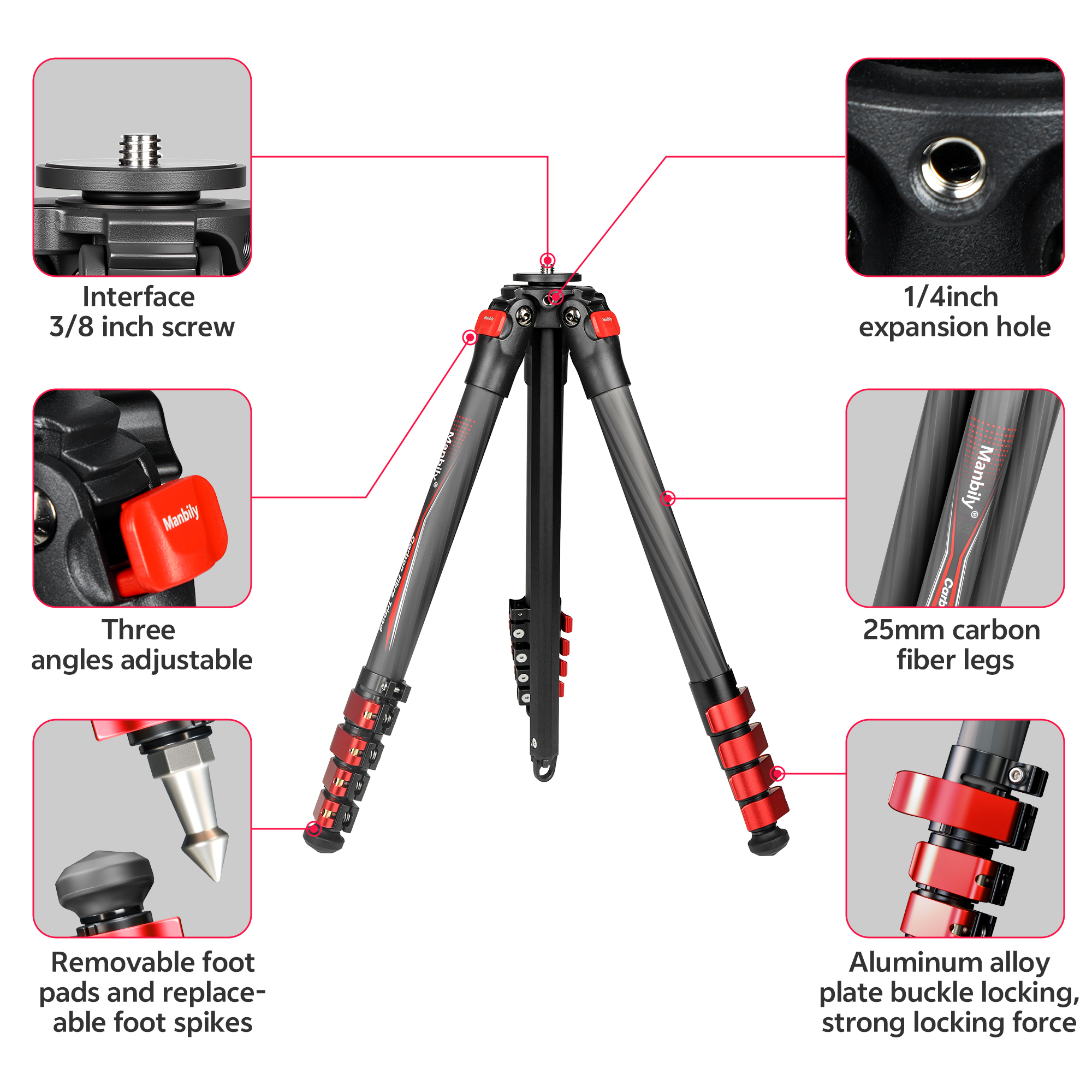 Manbily PH-10 Tripod for Hunting Wildlife Carbon Fiber High Tripod