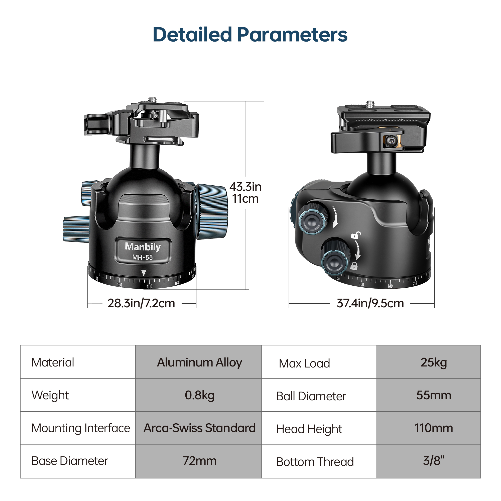 Manbily MH-55 Shooting Ballhead for Hunting Shooting Wildlife