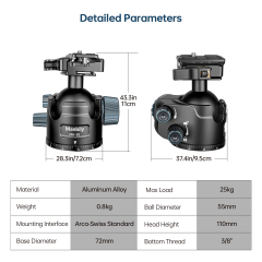Manbily MH-55 Shooting Ballhead for Hunting Shooting Wildlife