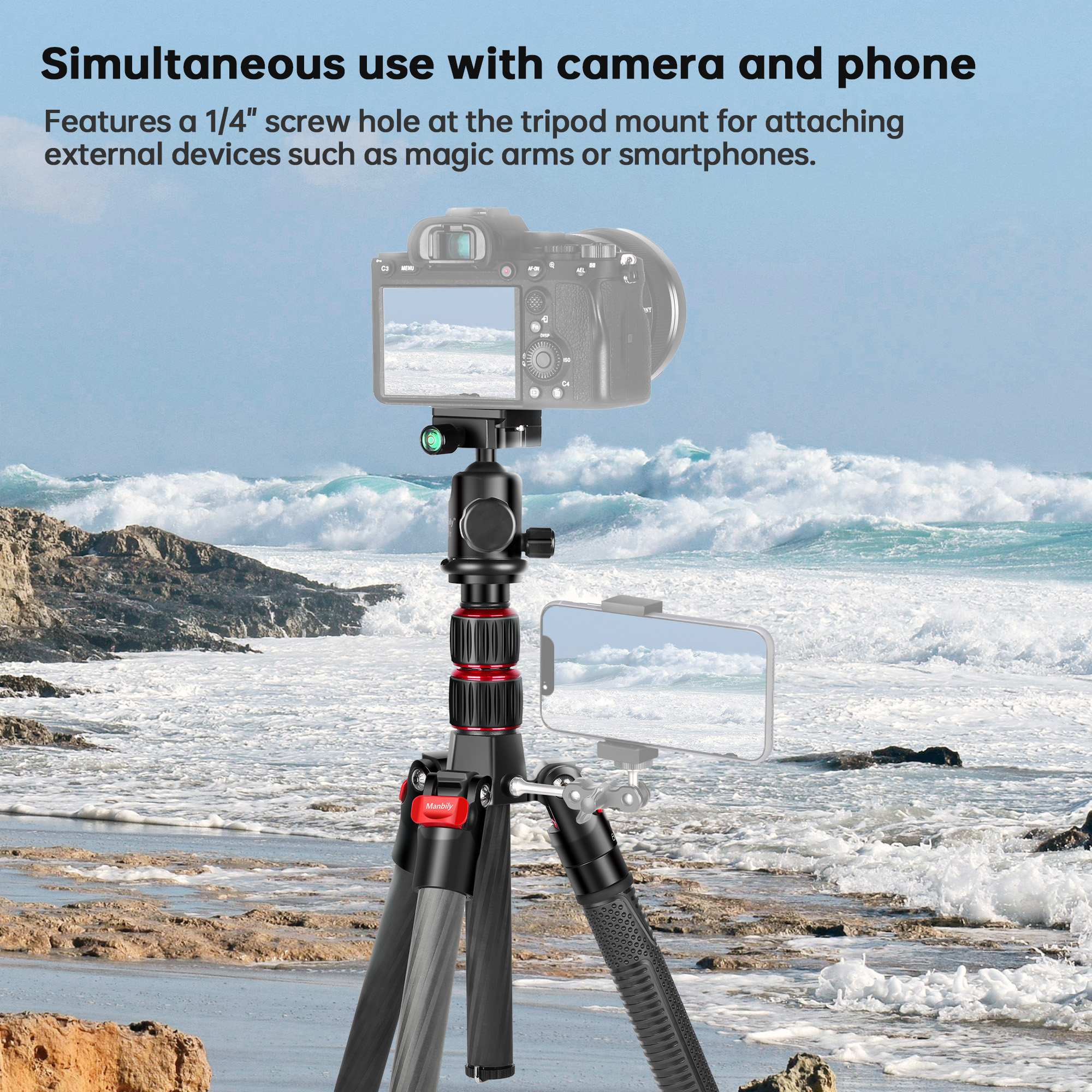 Manbily MC-255 PhotographyTripod for Camera Photography Tripod Carbon Fiber High Tripod