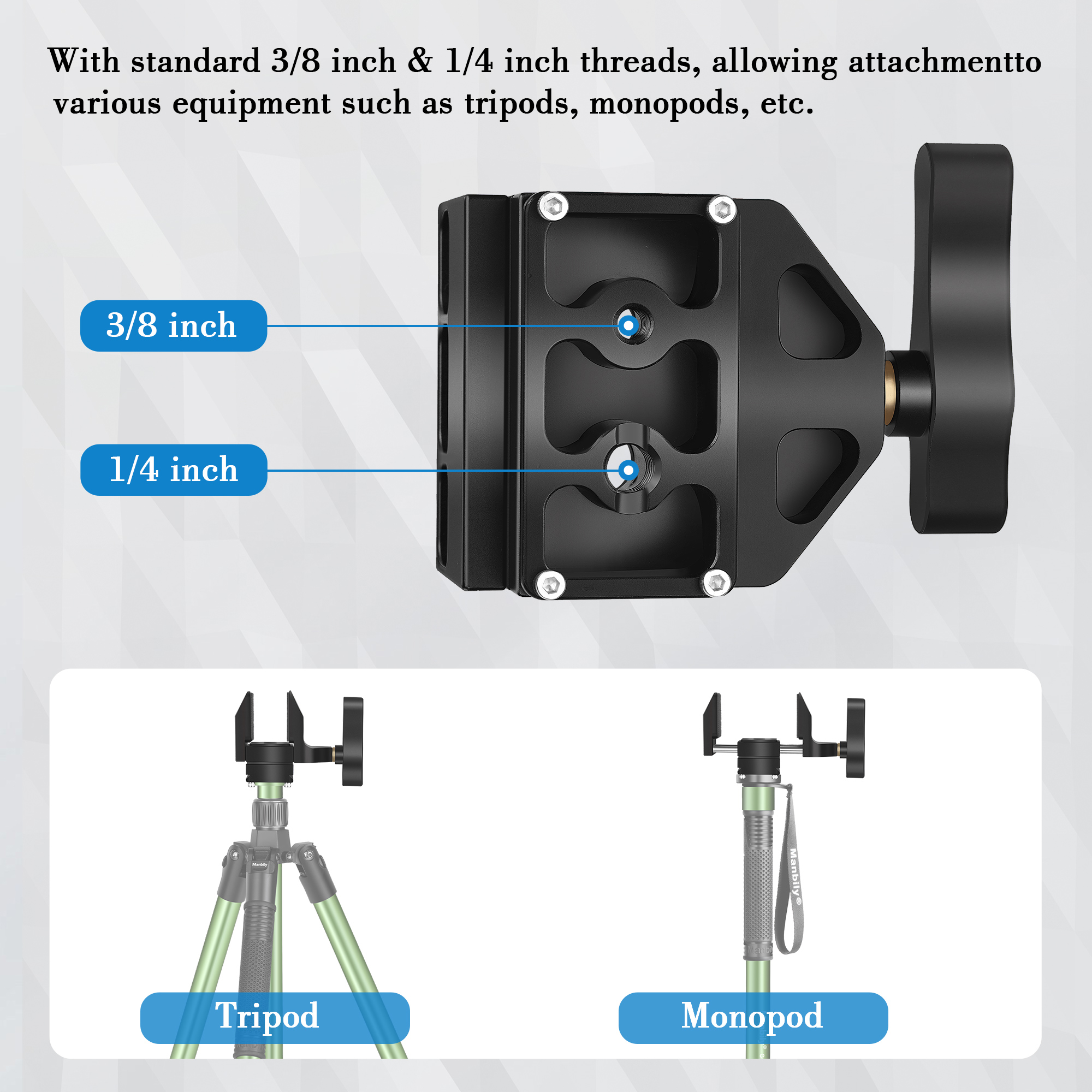 Manbily U-6 Aluminum Clamp Saddle Hunting Head for Shooting Stick Tripods Monopod