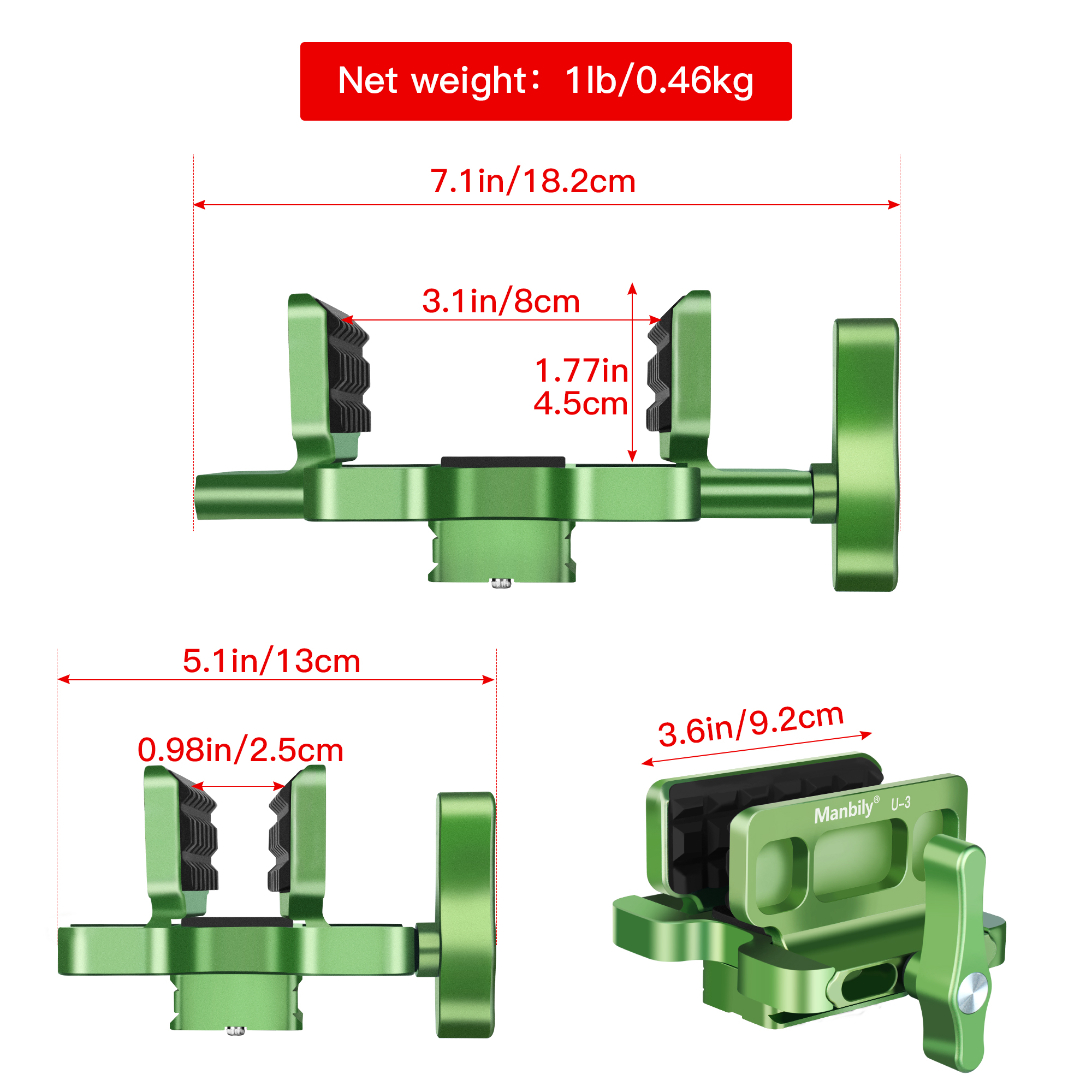 Manbily U-3 Aluminum Mount Head Clamp Saddle for Hunting Shooting Camping