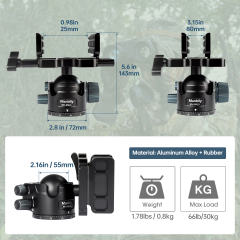 Manbily MH-55 U-3 Ballhead Clamp Saddle Hunting Head for Shooting Stick Tripods Monopod
