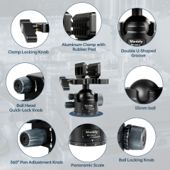 Manbily MH-55 U-3 Ballhead Clamp Saddle Hunting Head for Shooting Stick Tripods Monopod
