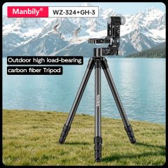 Manbily WZ-324 + GH-3 Photographic Tripod for Hunting Wildlife Carbon Fiber High Tripod Manbily Tripod for Hunting Wildlife Carbon Fiber