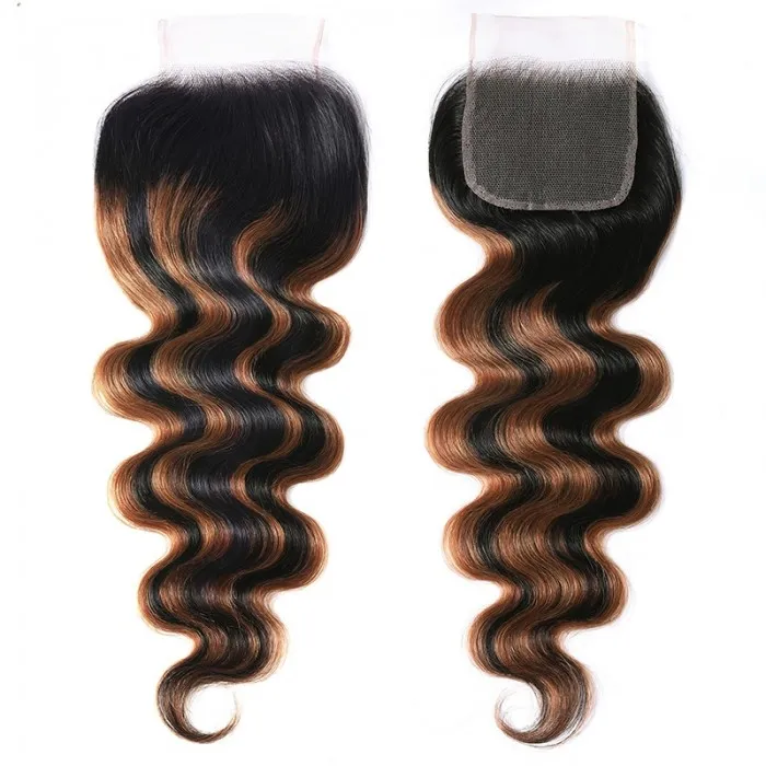 Balayage Ombre Highlight Body Wave 4x4 Free Part Lace Closure