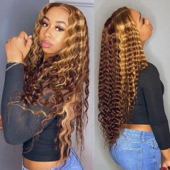 Honey Blonde Highlight Lace Front Wigs Human Hair Body Wave Colored Wigs