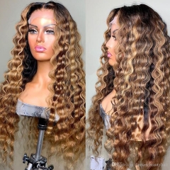 Honey Blonde Highlight Lace Front Wigs Human Hair Body Wave Colored Wigs