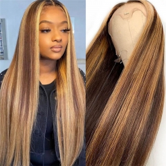 Honey Blonde Highlight Lace Front Wigs Human Hair Body Wave Colored Wigs