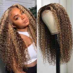 Honey Blonde Highlight Lace Front Wigs Human Hair Body Wave Colored Wigs