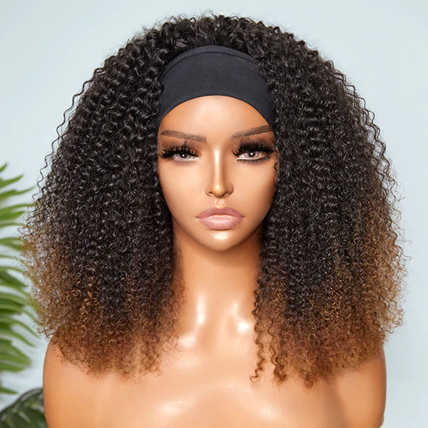 FLUFFY OMBRE BROWN JERRY CURL HEADBAND WIG