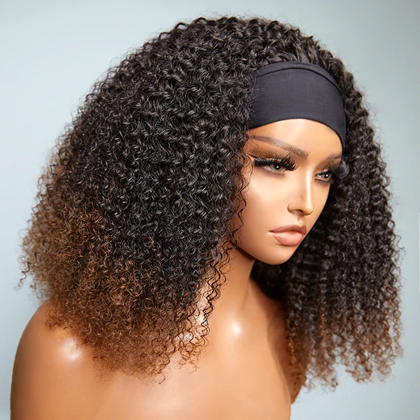 FLUFFY OMBRE BROWN JERRY CURL HEADBAND WIG