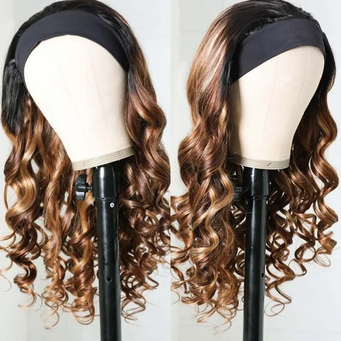 Ombre Highlight Headband Human Hair Wig Body Wave Wig