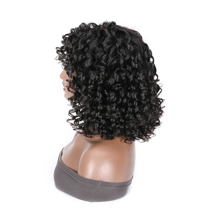 Short Black Afro Curly Wigs with Bangs Human Hair for Women 12 inch