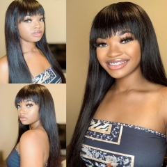 Long Silk Straight with Chic Bangs Transparent Lace Front Human Hair Wig