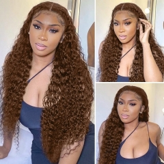 Jerry Curly Chocolate Brown Colored Middle Part Human Hair Wigs For Women