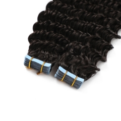 10A+ Tape In Deep Wave Hair Extensions Natural Human Hair For Black Women 40PCS