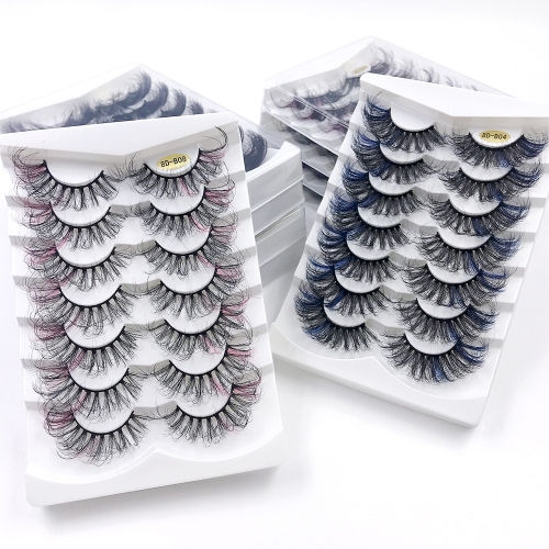 10 Pairs Colored Mink Lashes Fluffy Soft Natural Thick Long Silk False Eyelashes Reusable Makeup Tools