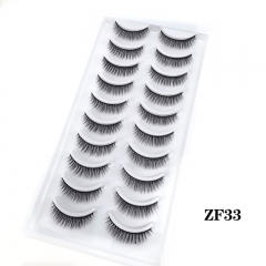 Fluffy False Lashes Short Natural Faux Mink Eyelashes D Curl Thick Volume Fake Eyelashes Natural Look 10 Pairs Pack