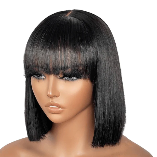 4*4 Realistic Yaki Straight Bob With Bangs Minimalist Undetectable Closure Lace Wig