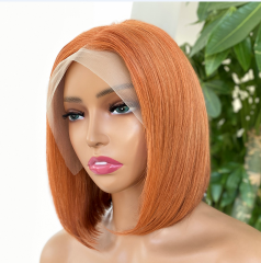 New Trending Orange Color 13*4 Bob High Density Human Hair Wig Wholesale Bob