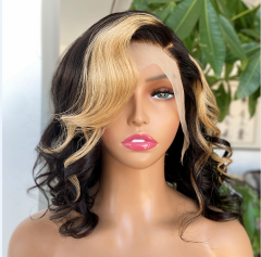 13*4 Bob With Blonde Hair Layed Wig Human Hair High Density