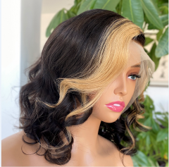 13*4 Bob With Blonde Hair Layed Wig Human Hair High Density