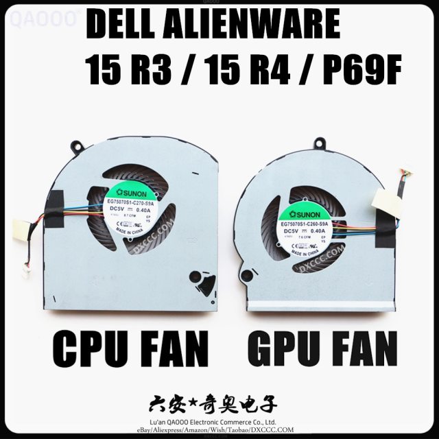 Dell Alienware 15 R3 / 15 R4 / P69F CPU &amp; GPU Cooling Fan SUNON EG75070S1-C260-S9A  EG75070S1-C270-S9A