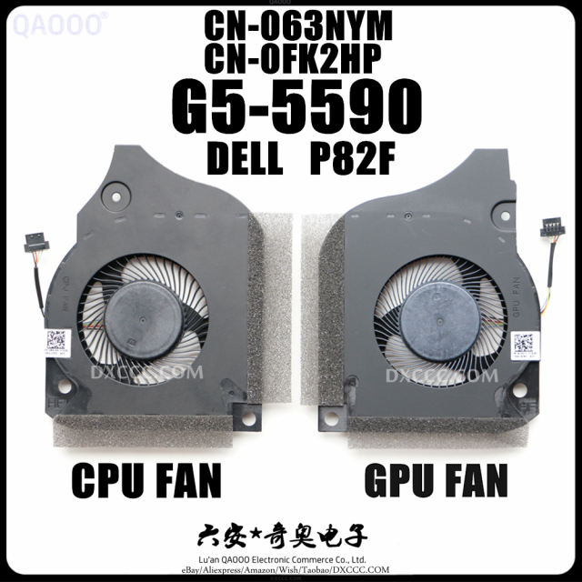 CN-063NYM / CN-0FK2HP For DELL INSPIRON G5-5590 P82F CPU &amp; GPU Cooling Fan DC5V 0.5A