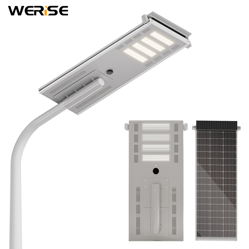 WERISE GPS External Battery Box Adjustable Brightness and Color Temperature Self-Cleaning Function AI IOT Solar Led Street Light