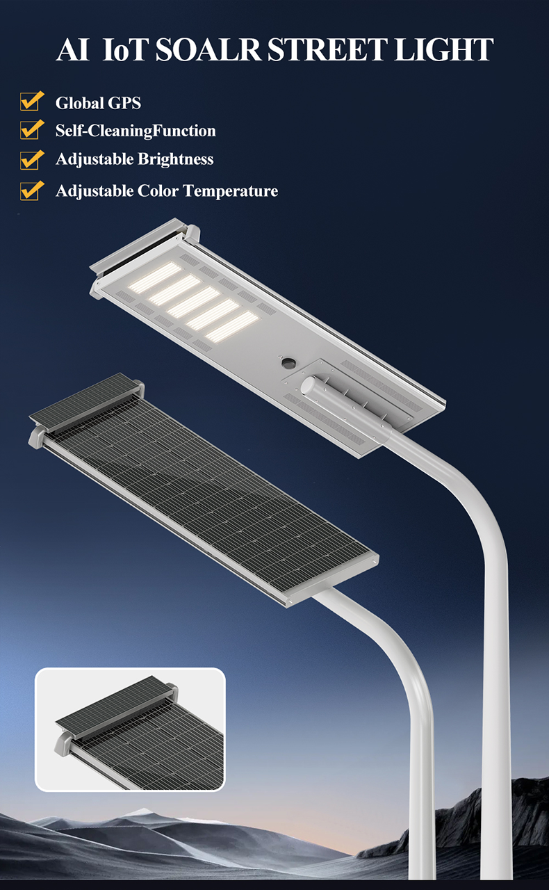 WERISE GPS External Battery Box Adjustable Brightness and Color Temperature Self-Cleaning Function AI IOT Solar Led Street Light