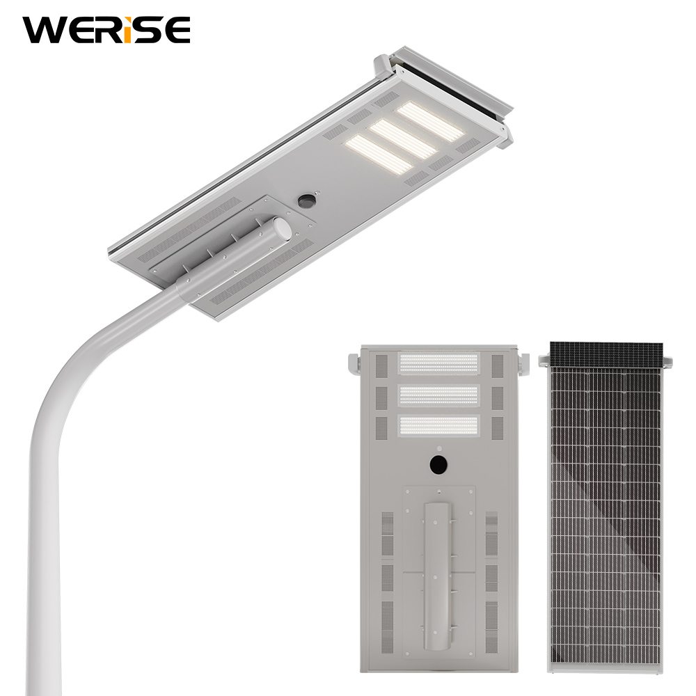 WERISE GPS External Battery Box Adjustable Brightness and Color Temperature Self-Cleaning Function AI IOT Solar Led Street Light