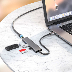 Laptop Single Wire Portable USB 3.0 HUB With HDMI® & Card Reader