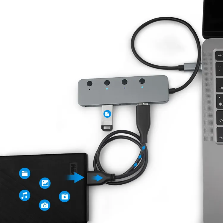 External USB hub connected below a computer root hub