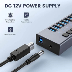 7 Port 5Gbps Rate 36W Powered USB 3.0 Hub (ABS)