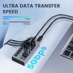 7 Port 5Gbps Rate 36W Powered USB 3.0 Hub (ABS)