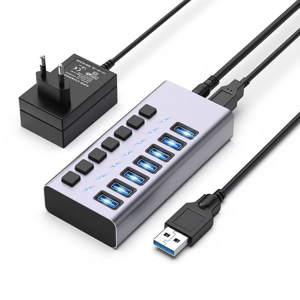 7 Ports USB 3.0 Hub with Individual On/Off Switches Splitter