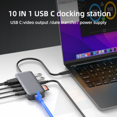 Full-function Type-C HUB 10 in 1 USB C Docking Station