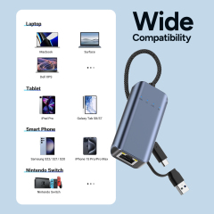 USB A/C to Ethernet Adapter 5Gbps Gigabit Ethernet Network Adapter
