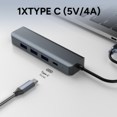 5 in 1 Single Wire Portable Type C Port Cap Dock Station With RJ45