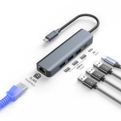 5 in 1 Single Wire Portable Type C Port Cap Dock Station With RJ45