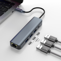 5 in 1 Single Wire Portable Type C Port Cap Dock Station With RJ45