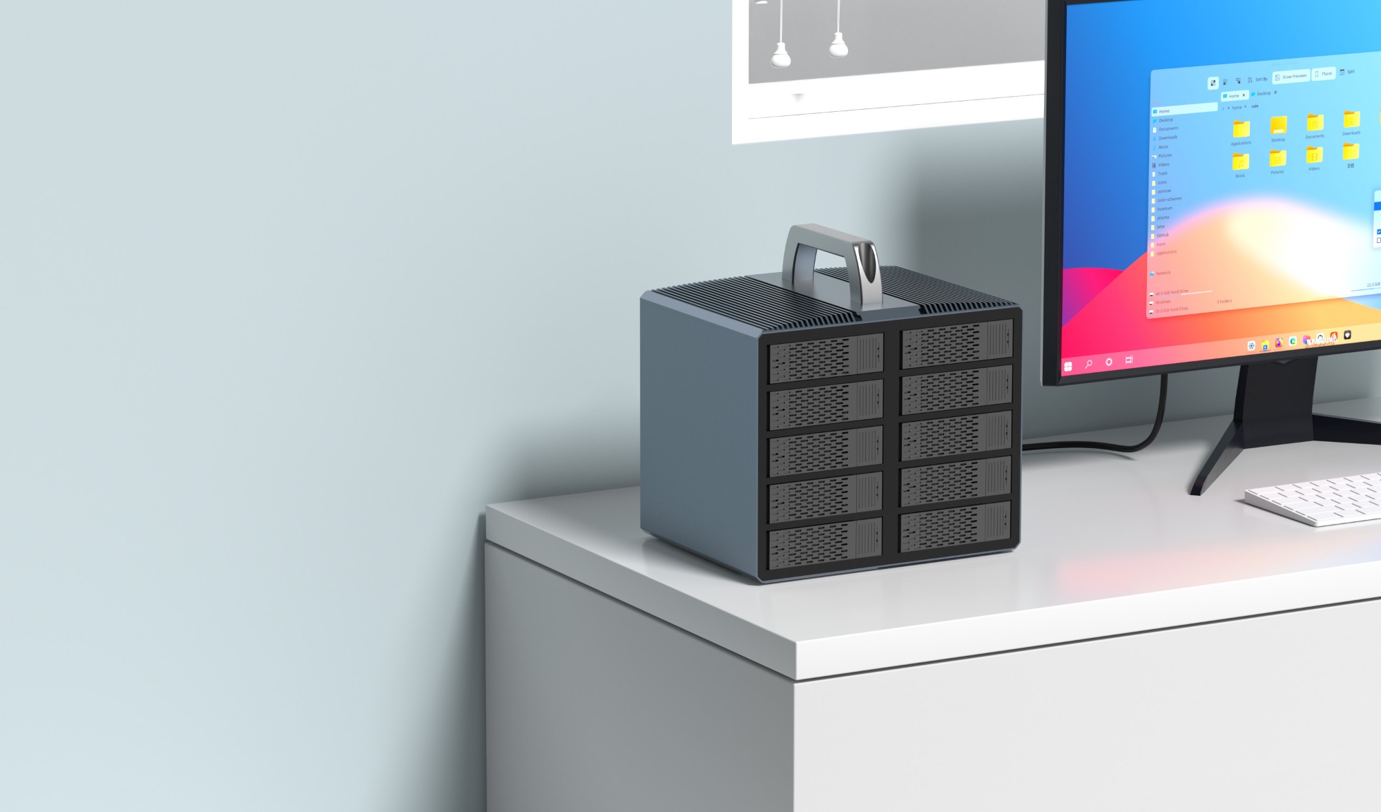 10-Bay Enterprise External Hard Drive Enclosure placed on a desktop for use