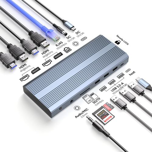 14-in-1 USB 3.2 Gen2 Dock Dual 4K@60Hz HDMI/DP & 10Gbps Speed
